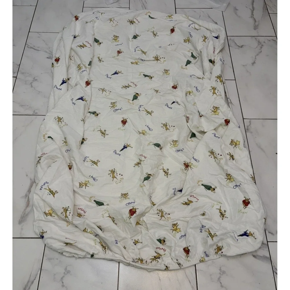 Vintage Pottery Barn Rudolph Reindeer Sheet Set Twin Size Cotton Rare Christmas